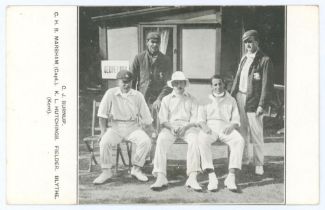 Kent C.C.C. c.1905. Mono postcard depicting a group photograph of five Kent players in front of a