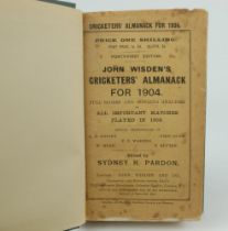 Wisden Cricketers’ Almanack 1904. 41st edition. Bound in dark green boards, with original paper