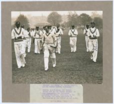 All India tour to England 1936. Large original mono press photograph of the Indian team applauding