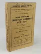 Wisden Cricketers’ Almanack 1917. 54th edition. Original paper wrappers. Some general wear to