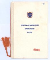 Australia tour to England 1968. Official menu for the Anglo-American Sporting Club ‘Boxing-Dinner