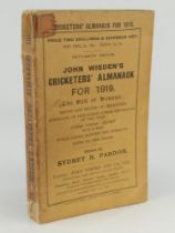 Wisden Cricketers’ Almanack 1919. 56th edition. Original paper wrappers. Slight age toning to