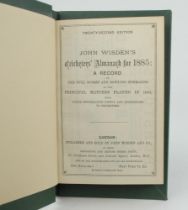 Wisden Cricketers’ Almanack 1885. 22nd edition. Bound in dark green boards, lacking original paper