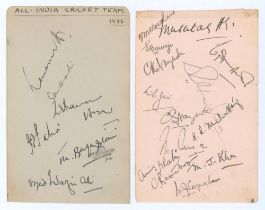 All India tour to England 1936. Two album pages nicely signed in black ink (one in pencil) by twenty