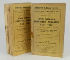 Wisden Cricketers’ Almanack 1914 and 1915. 51st & 52nd editions. Original paper wrappers. Both