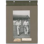 Yorkshire and Middlesex 1911. Two early mono photographs of Yorkshire and Middlesex players, walking