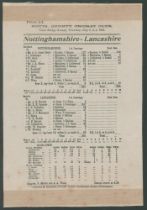 ‘Nottinghamshire v. Lancashire’ 1903. Early original silk scorecard to commemorate Reggie Spooner’