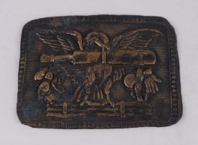 ‘American Eagle’. Early exquisite Victorian brass belt buckle featuring an eagle holding cricket