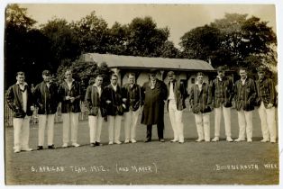 South Africa tour to England 1912. Mono real photograph postcard of the South Africa team standing