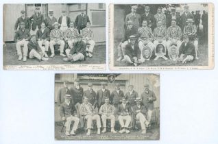 Kent team postcards 1906-1908. Three mono postcards of Kent teams with players depicted seated and
