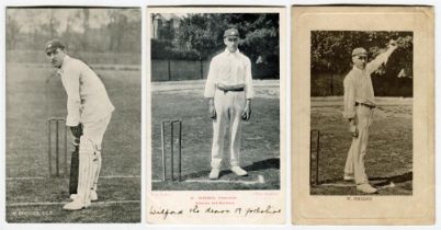 Wilfred Rhodes. Yorkshire & England 1898-1930. Three postcards of Rhodes, two mono and one sepia,