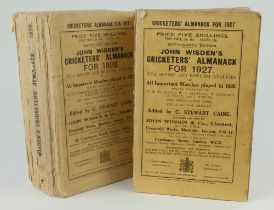 Wisden Cricketers’ Almanack 1927 and 1928. 64th & 65th editions. Original paper wrappers. Both