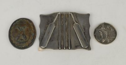 Cricket buckle. Early Victorian curved oblong silver metal belt buckle featuring a wicket to