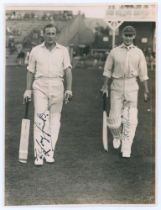 Tom Longfield and Errol Holmes. Yorkshire v. M.C.C. Scarborough 1936. Original mono photograph of