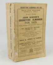 Wisden Cricketers’ Almanack 1923. 60th edition. Original paper wrappers. Slight discolouration to