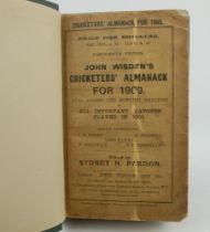 Wisden Cricketers’ Almanack 1909 and 1910. 46th & 47th editions. Bound in dark green boards, with