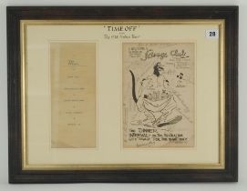 ‘A Welcome to the Australian Cricketers from the Savage Club’ original one page menu for a Dinner