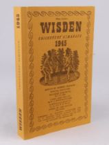 Wisden Cricketers’ Almanack 1945. Willows softback reprint (2000) in softback covers. Un-numbered