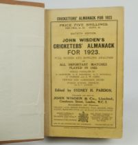 Wisden Cricketers’ Almanack 1923. 60th edition. Bound in light brown boards, with original wrappers,