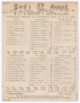 Australia tour to England 1893. ‘M.C.C. & Ground v. Australians’. Early original double sided