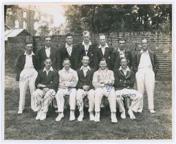 England v All India. Lord’s 1932. Large original mono press photograph of the twelve members of