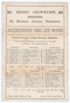 ‘Sussex v. Gloucestershire’ 1877. Early original ‘Authorised Cricket Score’ card with complete