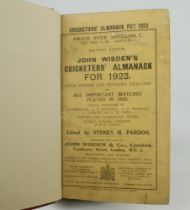 Wisden Cricketers’ Almanack 1923. 60th edition. Bound in brown boards, with original wrappers,