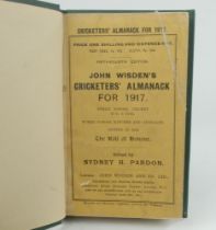 Wisden Cricketers’ Almanack 1917. 54th edition. Bound in dark green boards, with original paper