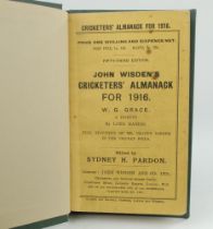 Wisden Cricketers’ Almanack 1916. 53rd edition. Bound in dark green boards, with original paper