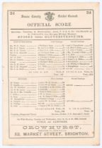 ‘Official Score. Sussex versus Gloucestershire’ 1886. Early original double sided scorecard with