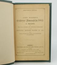 Wisden Cricketers’ Almanack 1882. 19th edition. Bound in dark green boards, with original paper