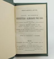 Wisden Cricketers’ Almanack 1890. 27th edition. Bound in dark green boards, lacking original paper