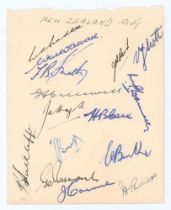 New Zealand tour to England 1949. Small album page nicely signed in ink by fifteen members of the
