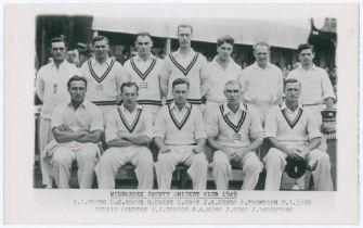 Middlesex C.C.C. 1949. Original mono real photograph plain back postcard of the 1949 Middlesex team,