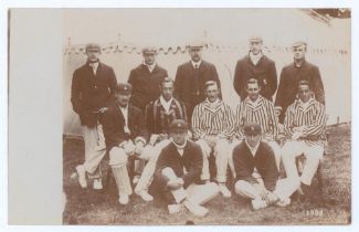 Kent C.C.C. 1908. Sepia real photograph postcard of the Kent team seated and standing in rows in