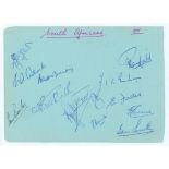 South Africa tour to England 1955. Large album page signed in ink by thirteen members of the South