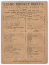 ‘Eleven of All England versus Twenty-Two of Hull and District’ 1863. Early original single sided