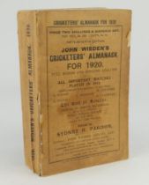 Wisden Cricketers’ Almanack 1920. 57th edition. Original paper wrappers. Stain to centre of front