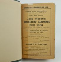 Wisden Cricketers’ Almanack 1906. 43rd edition. Bound in dark green boards, with original paper