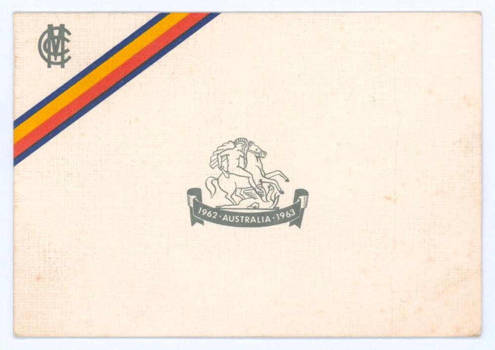 Colin Cowdrey. M.C.C. tour of Australia 1962/63. Official M.C.C. Christmas card sent by Cowdrey.