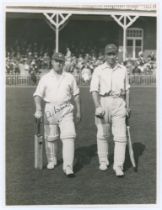 Arthur Wood. Yorkshire & England 1929-1946. Original mono photograph of Wood walking out to bat with