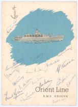 M.C.C. tour of Australia 1954/55. Orient Line R.M.S. Orsova folding menu for the ‘Book Dinner’