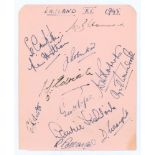 ‘England XI 1945’. Album page, signed in ink to one side by the twelve members of the 1945 England