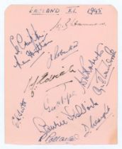 ‘England XI 1945’. Album page, signed in ink to one side by the twelve members of the 1945 England