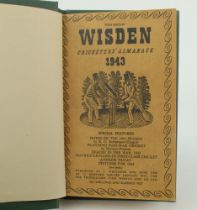 Wisden Cricketers’ Almanack 1943. 80th edition. Bound in dark green boards, with original limp cloth