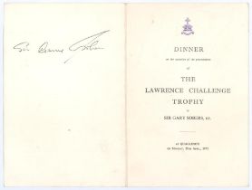 Garry Sobers. West Indies. Official folding menu for the dinner for the presentation of ‘The