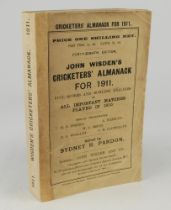 Wisden Cricketers’ Almanack 1911. 48th edition. Original paper wrappers. Replacement spine with
