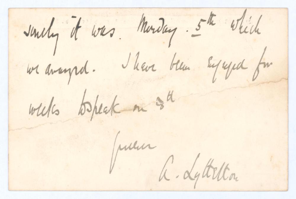 Hon Alfred Lyttelton. Cambridge University, Middlesex & England 1876-1887. Short handwritten note on - Image 2 of 2