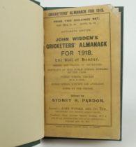 Wisden Cricketers’ Almanack 1918. 55th edition. Bound in dark green boards, with original paper