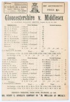 ‘Gloucestershire v. Middlesex’ 1893. Early original scorecard with complete printed scores for the